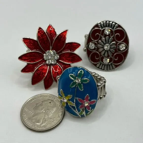 Set of 5 flower adjustable rings - Picture 3 of 5
